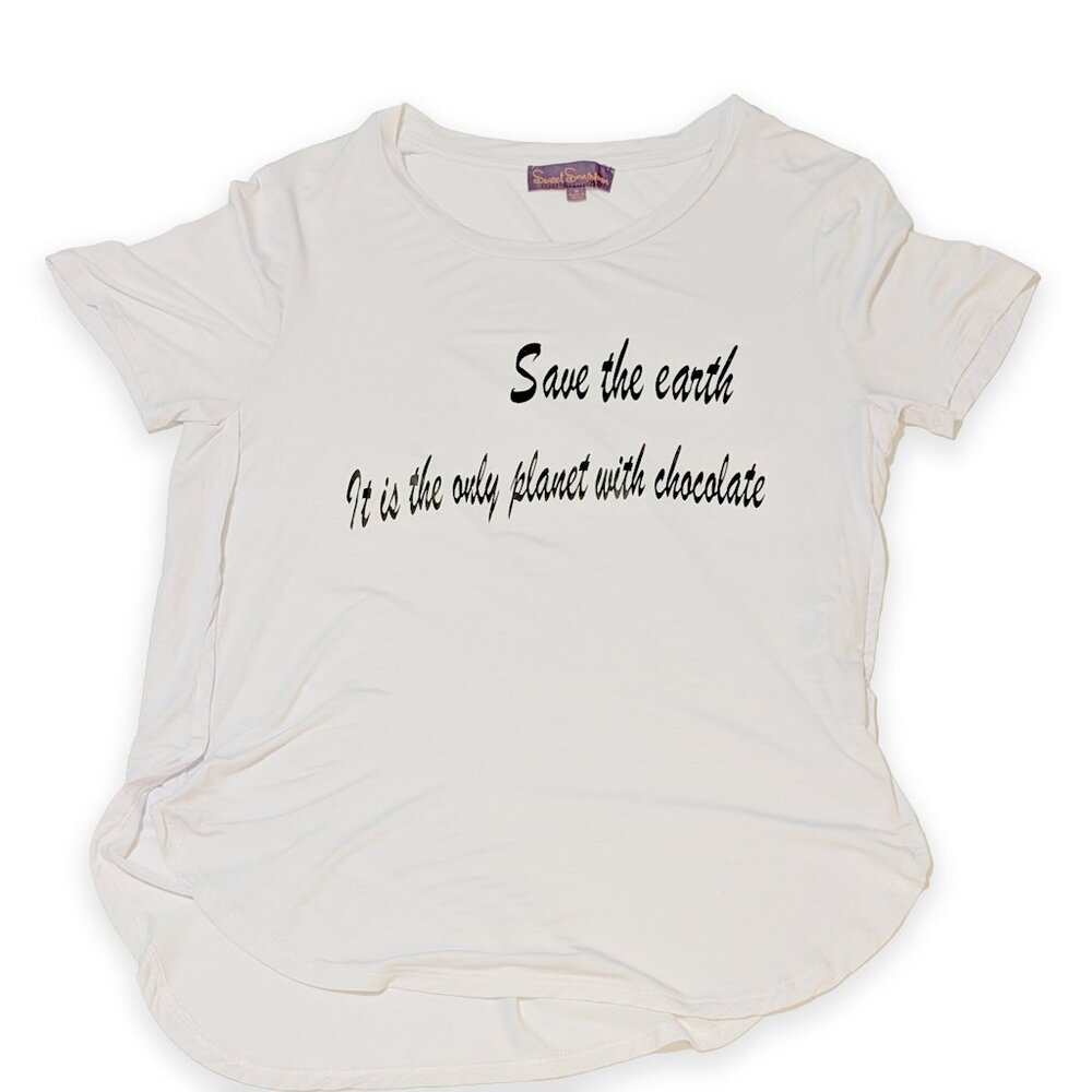 Sweet Sinammon Save the Earth the Only Planet w/ Chocolate White T-Shirt Size Md